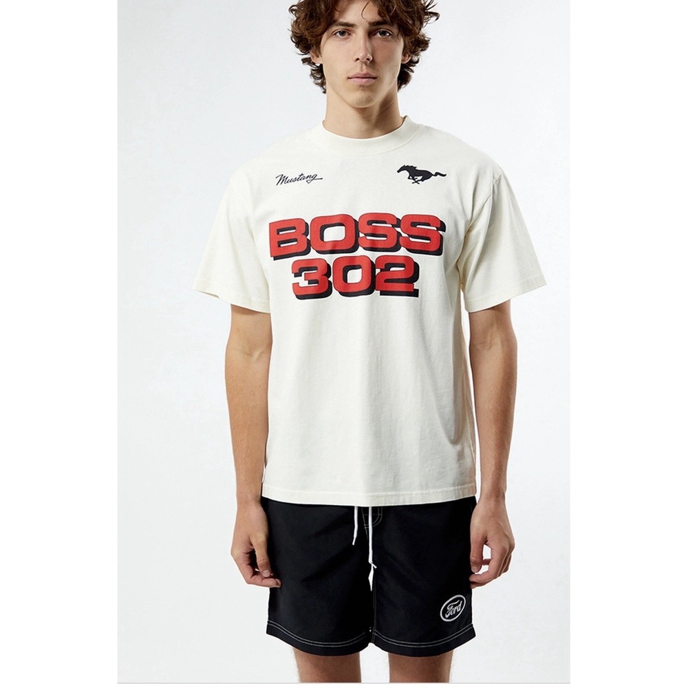 PacSun Ford Mustang Boss 302 T Shirt White Graphic Tee Front‎ Back XL